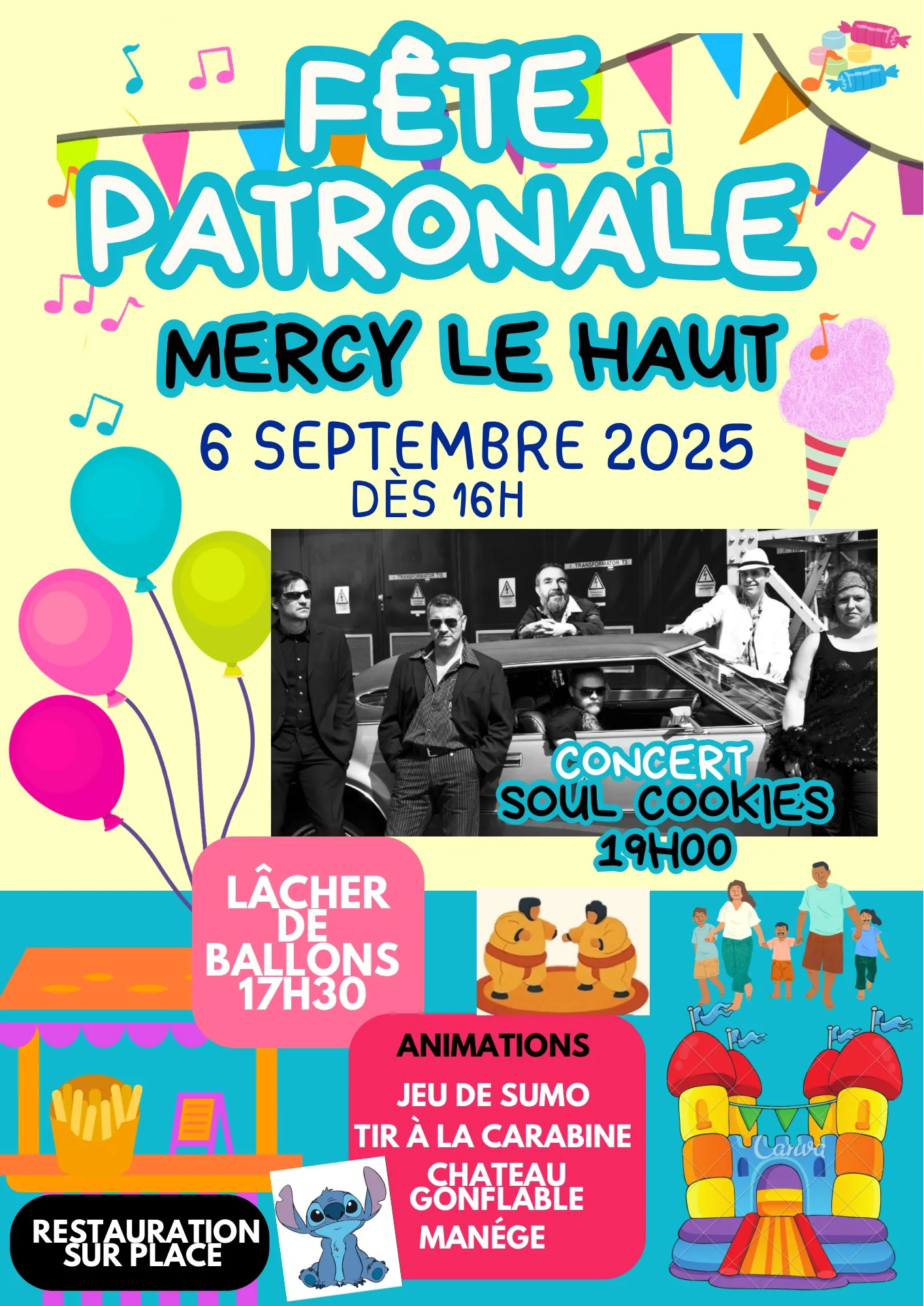 Affiche Kermesse Fete Village ecole Association Coloree Couleurs Vive Famille Ballons Musique 1